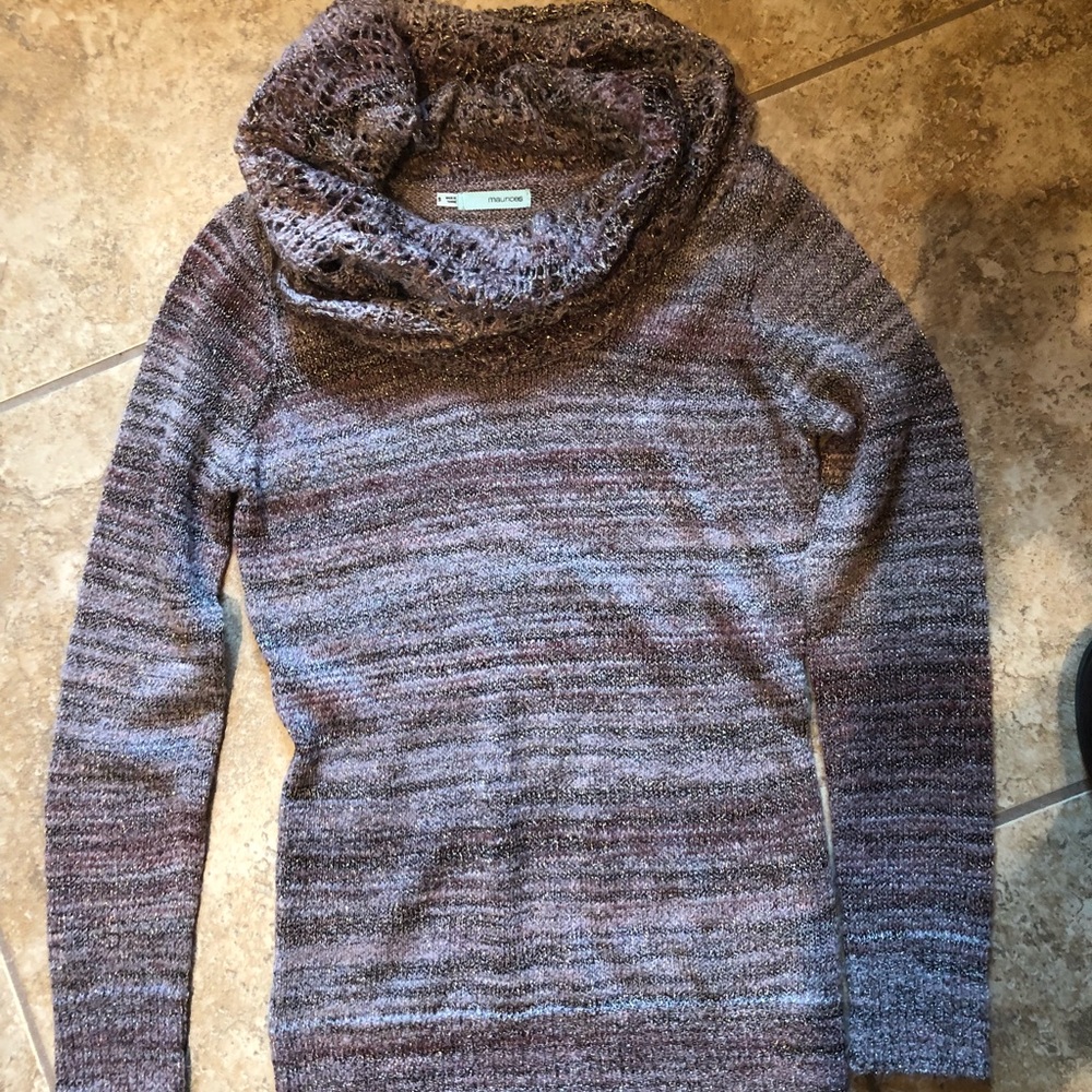Purple sweater with knit crochet neck